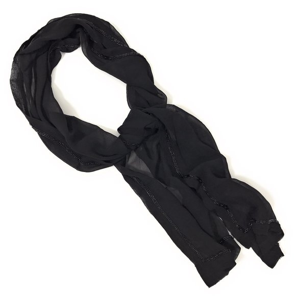 Liz Claiborne Black Scarf with Beaded Edge Detail - Picture 1 of 5
